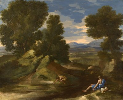 Paesaggio con uomo che raccoglie acqua da un ruscello, c.1637 da Nicolas Poussin